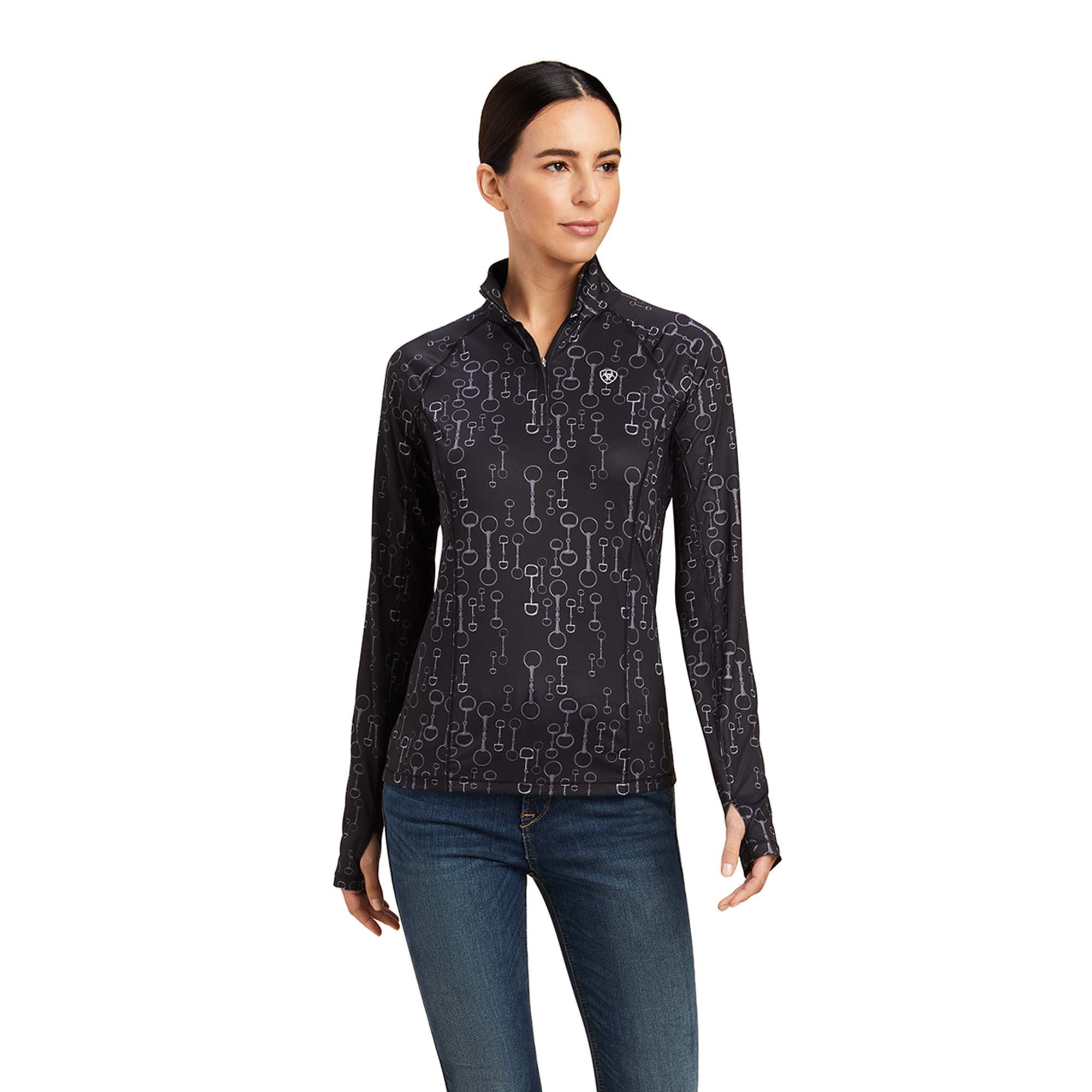 Long sleeve shirt WMS Lowell 2.0 1/4 zip baselayer black bit print | 10041207