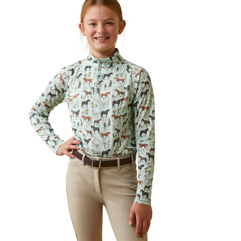 Kurzarm Shirt YTH Sunstopper 2.0 1/4 Zip Baselayer aqua herd print | 10043605