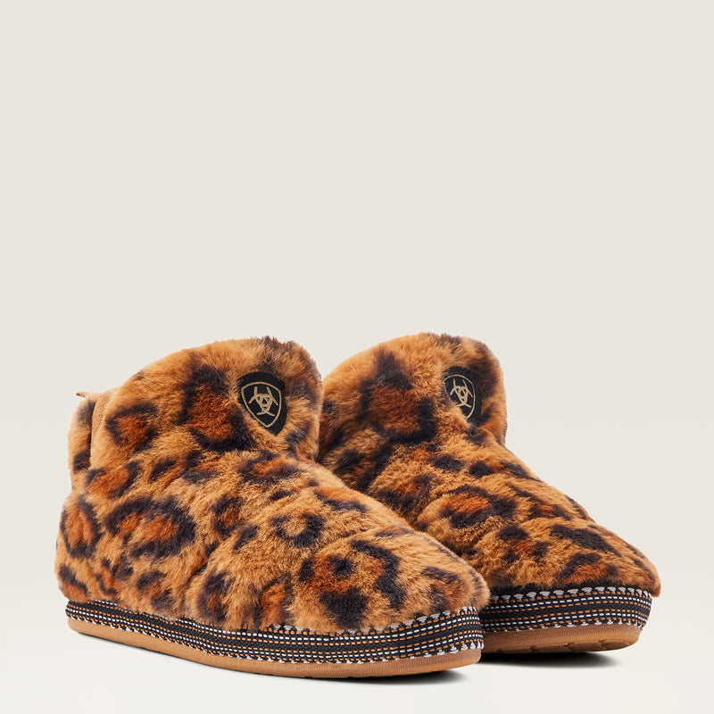 SCARPE WMS Bootie Slipper Fuzzy Leopard Stampa | 10043018