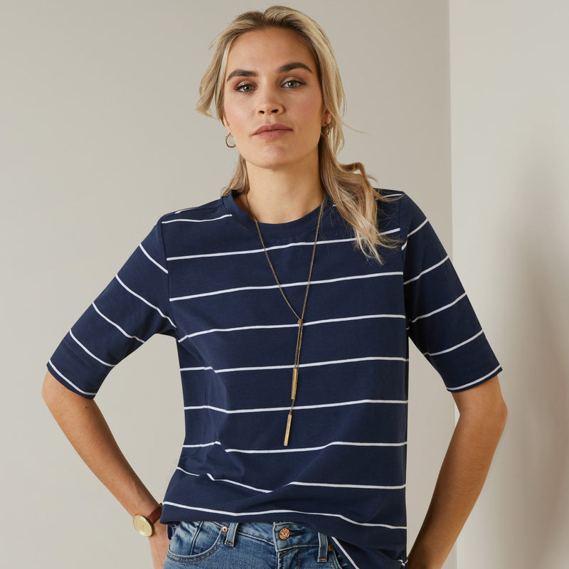 Camisa de brazo corto Wms Windsor Camiseta Navy Stripe | 10043904