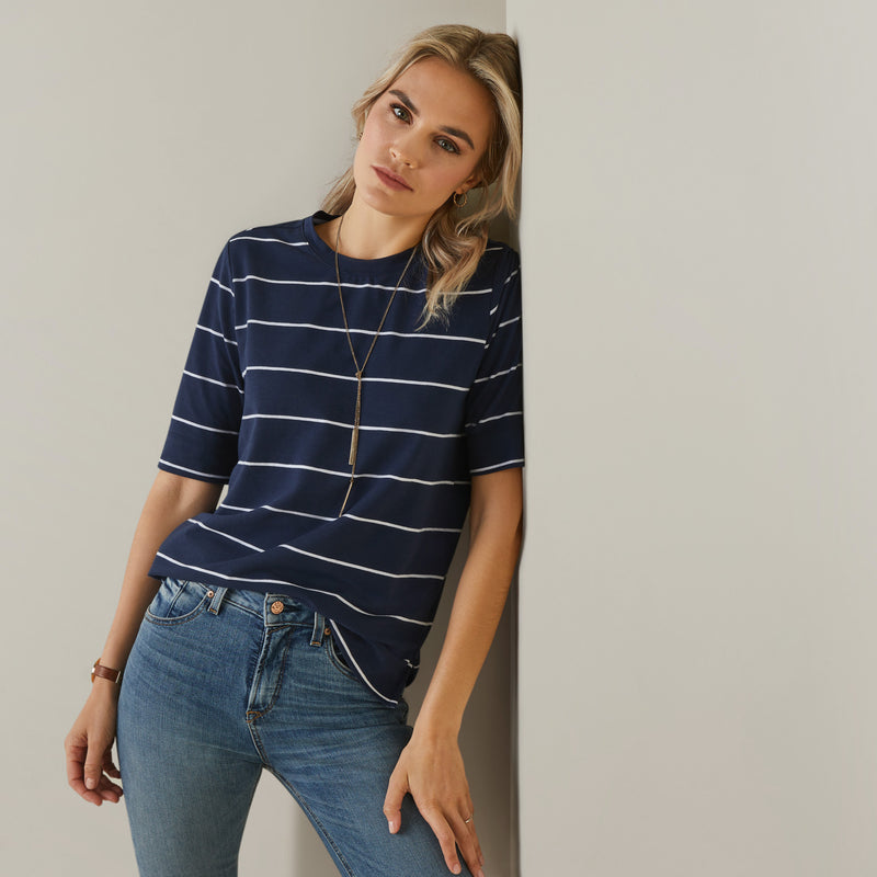 Short arm Shirt WMS Windsor T-Shirt Navy Stripe | 10043904