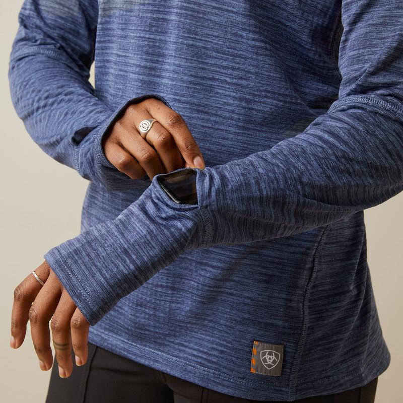 قميص طويل الأكمام WMS Rebar Gridwork Baselayer 1/4 Zip Watch Window T-shirt بيجو أزرق | 10046519