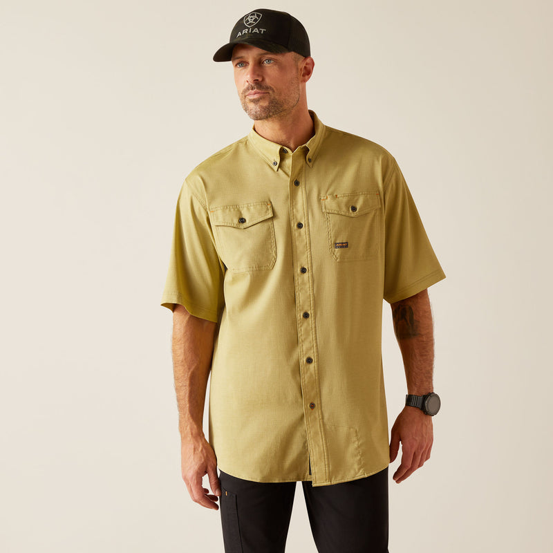 Korte armshirt Mns Rebar Made Tough Venttek Durastretch Work Shirt Peatmoss Heather | 10048863