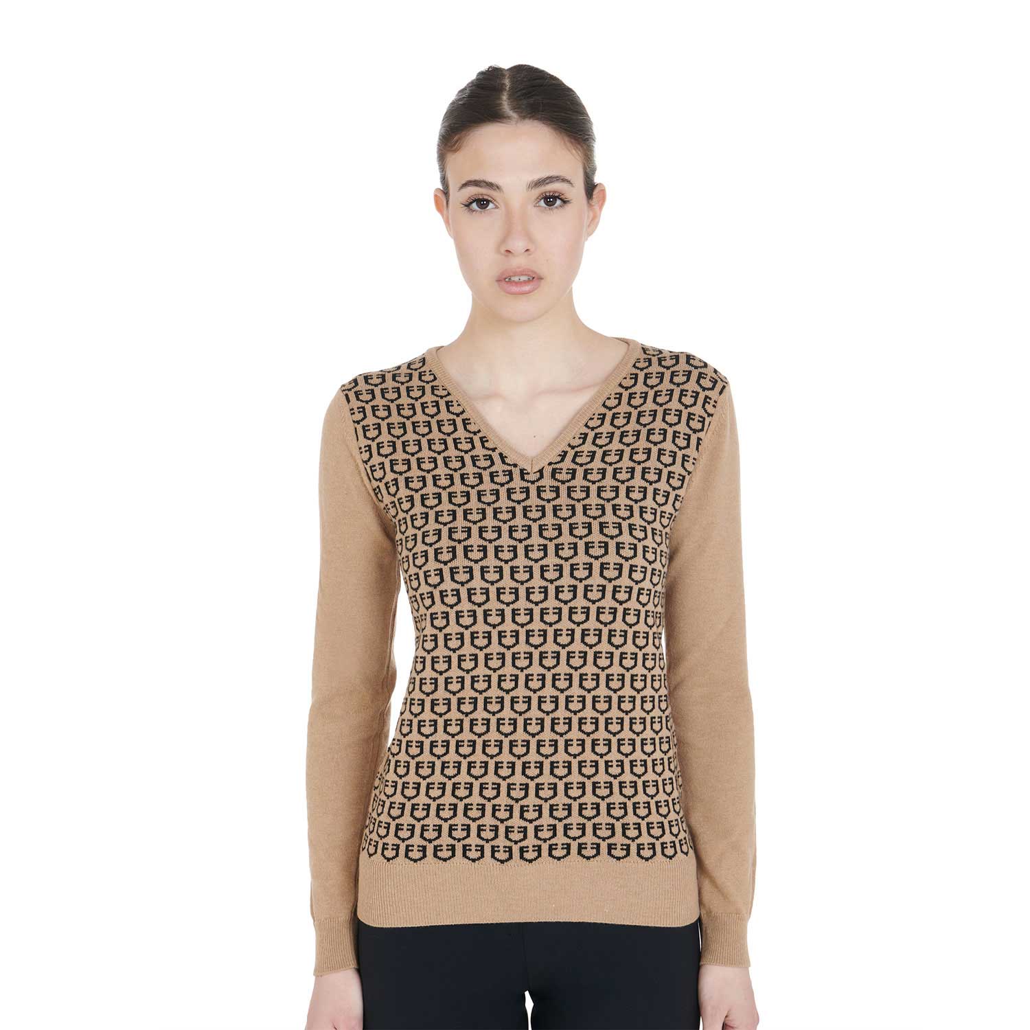 Sweater Women'S V-Neck Sweater With Contrasting Logos