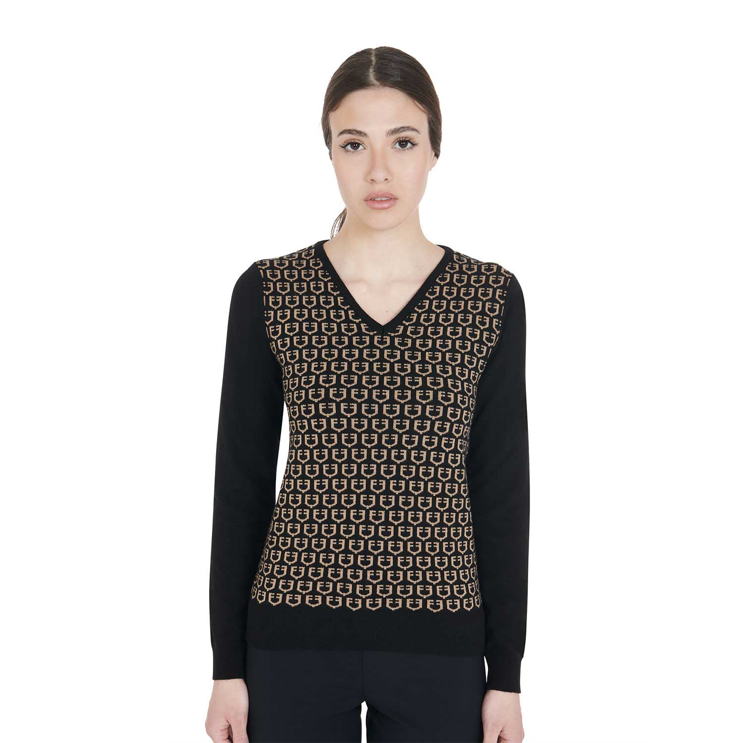 Sweater Women'S V-Neck Sweater With Contrasting Logos