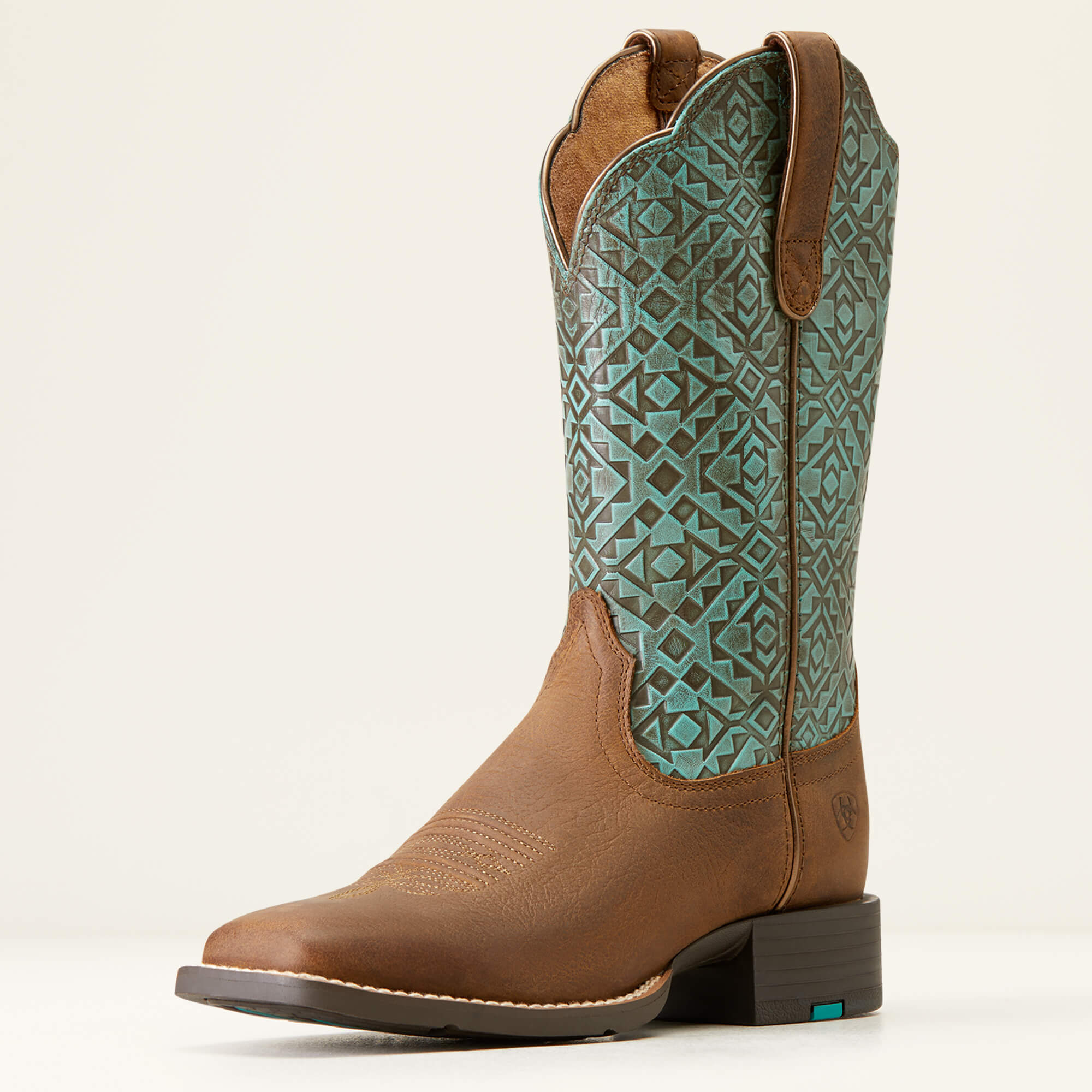 Boots WMS ROUND UP WIDE SQUARE TOE Old Earth/Turq Blanket Emboss - Reitstiefel Kandel - Dein Reitshop